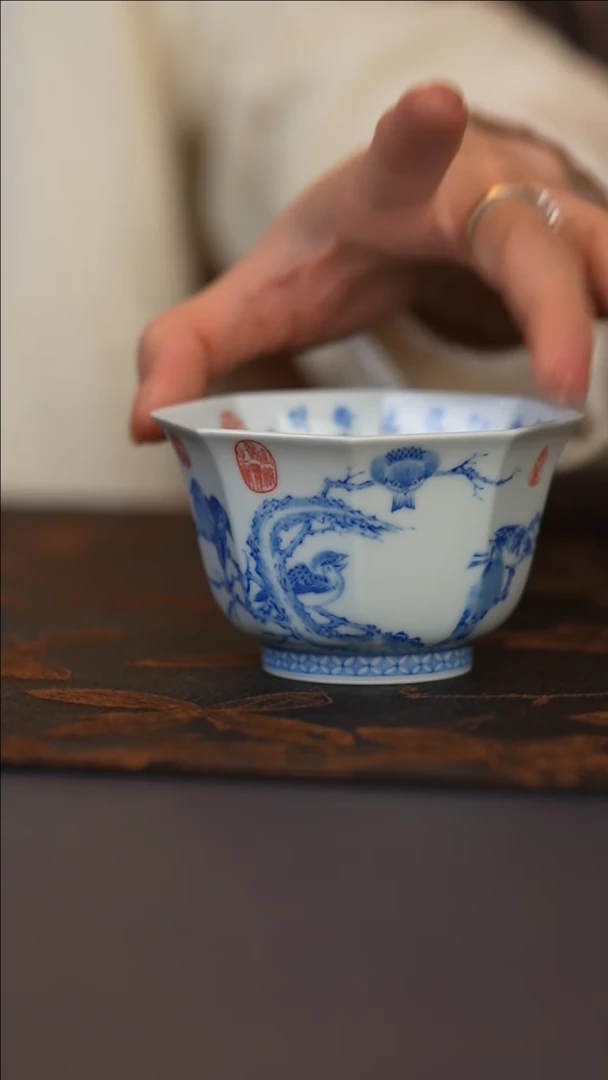 【闪购商品】九本造物珍藏寒雀图高八方杯
