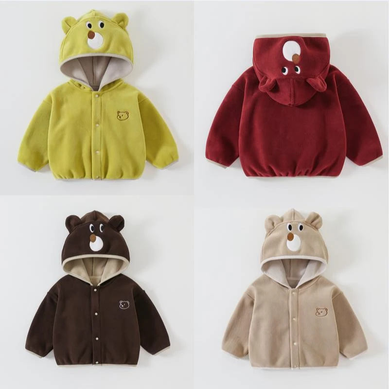 童装男女童加绒外套秋冬装儿童一体绒衣服连帽宝宝奥粒绒开衫薄款