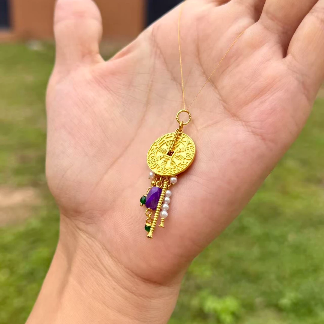 足金山鬼花钱小提溜挂件吊坠