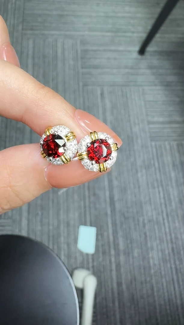 银S925镶嵌耳饰石榴石[七天鉴赏]