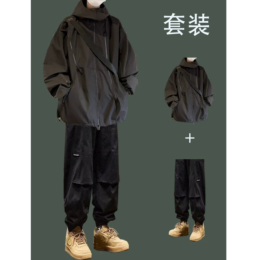 男生秋冬穿搭个性 cleanfit 小众高级感高知感外套牛仔裤套装125