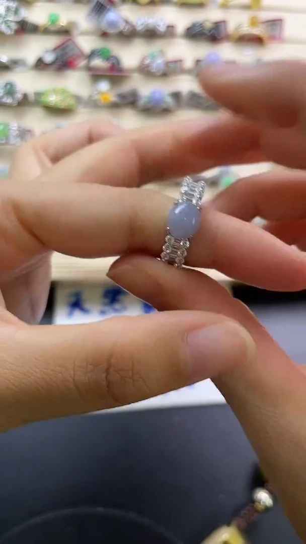 银S925镶嵌戒指翡翠翡翠 蛋面 银S925镶嵌