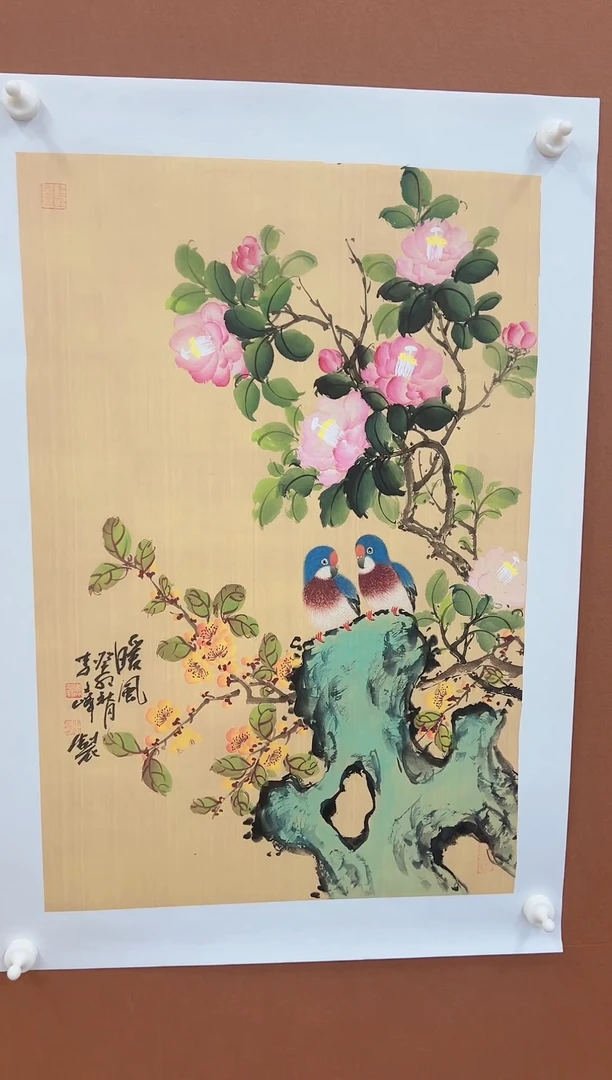 国画李文峰四尺三开仿古花鸟