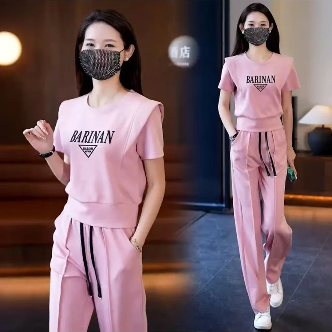 休闲运动服套装女夏季2025新款洋气小个子显瘦卫衣直筒裤两件套