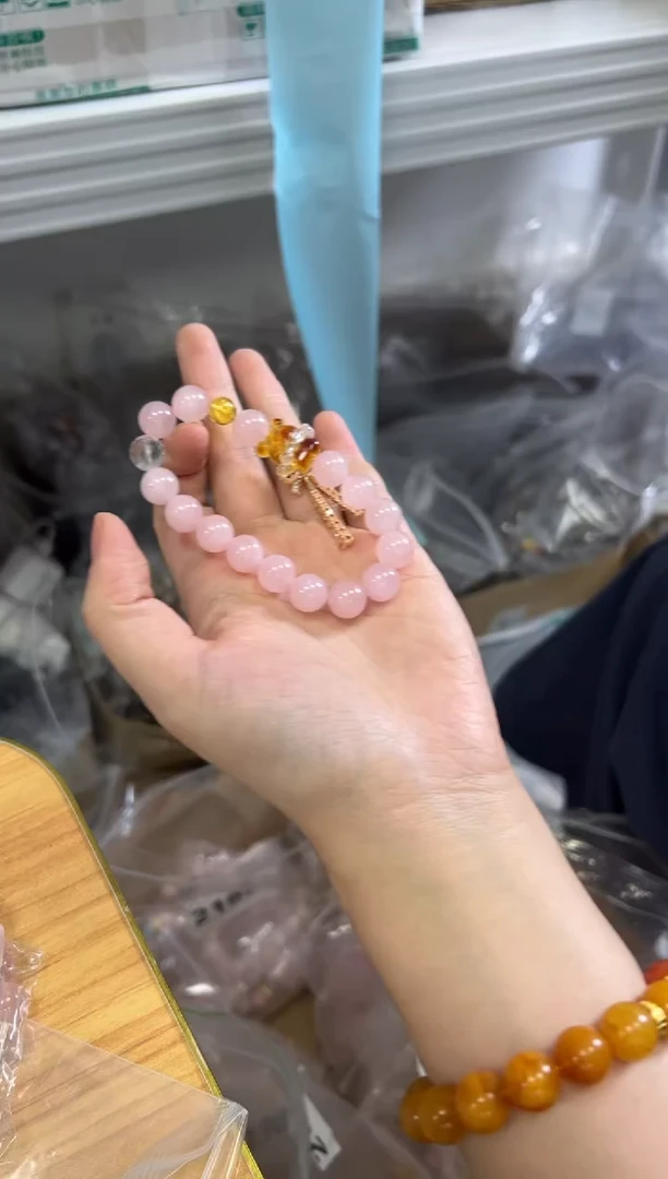 水晶手链未镶嵌马粉水晶蜜蜡小熊款手链[2211]