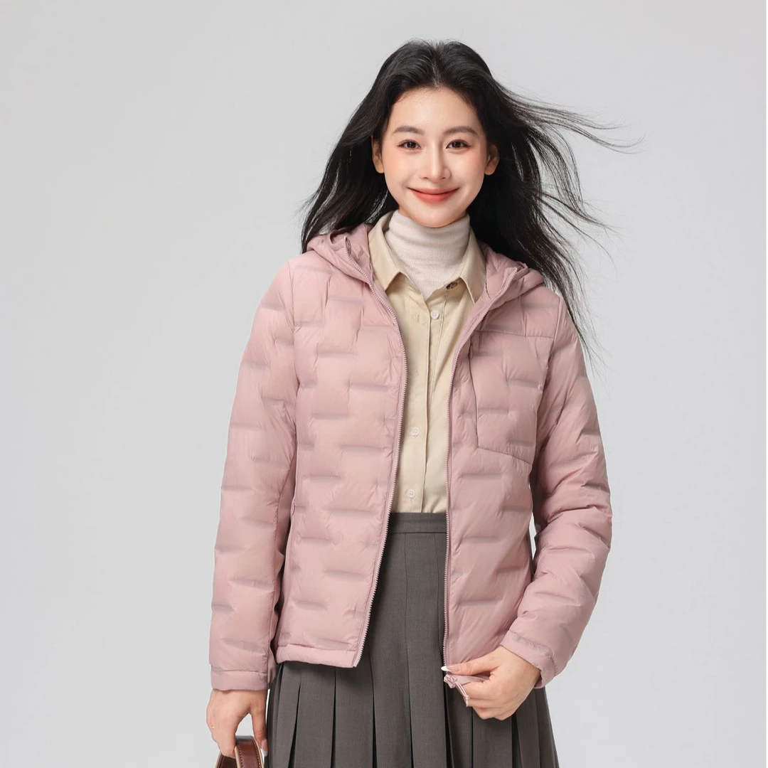 【2603-ap】轻薄款连帽纯色短款多色女士修身防风冬季羽绒服
