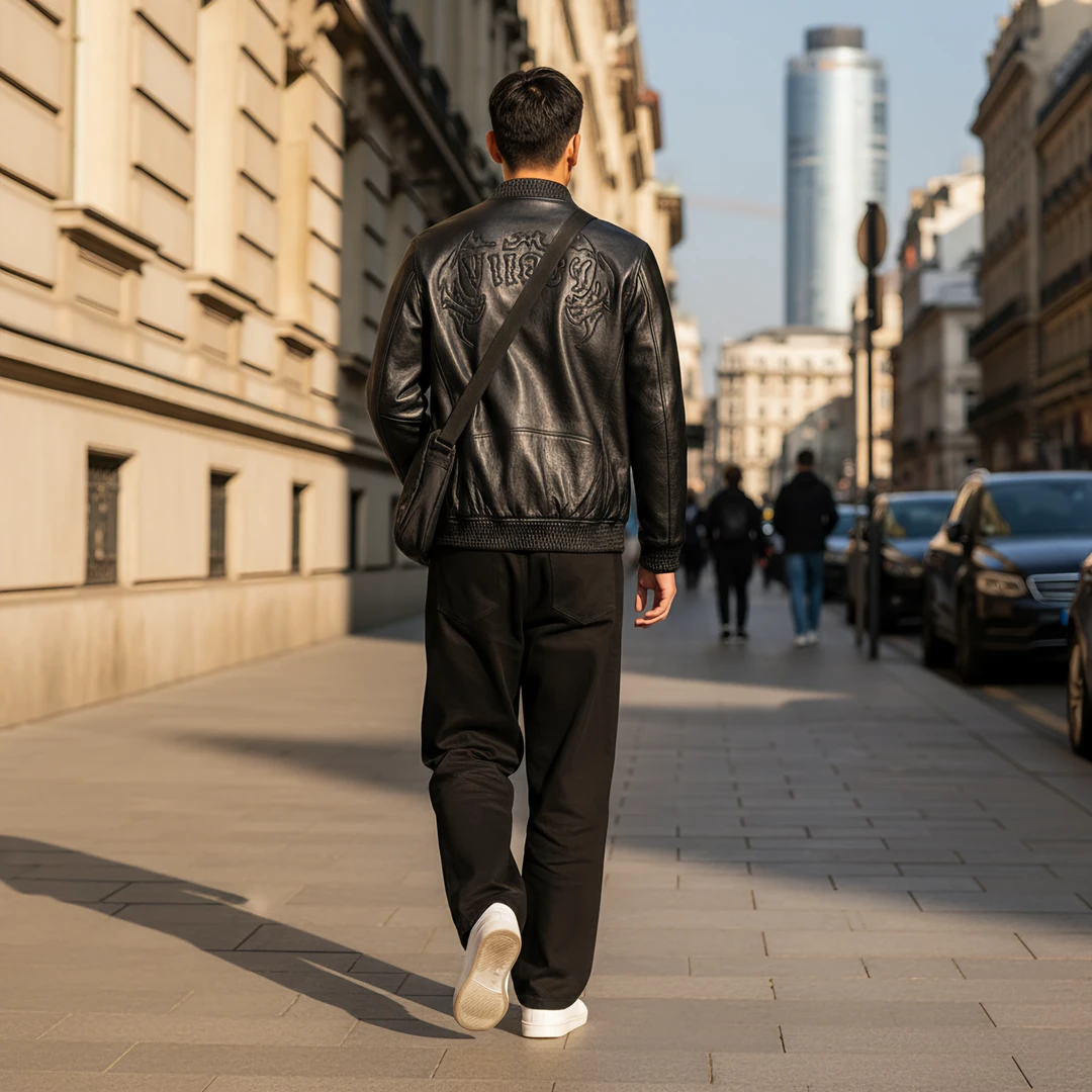 秋冬季头层牛皮刺绣棒球服真皮皮衣男士修身短款加绒立领纯皮夹克