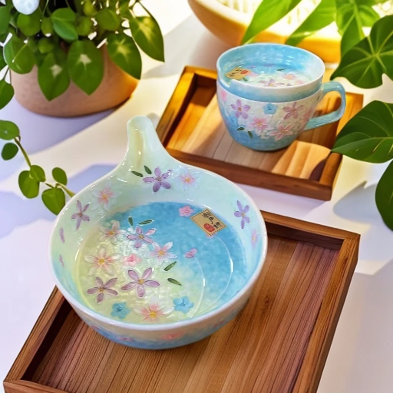 新款濑户烧沐春釉下彩陶瓷8英寸手把盘.烤盘.（带柄29厘米直径20）
