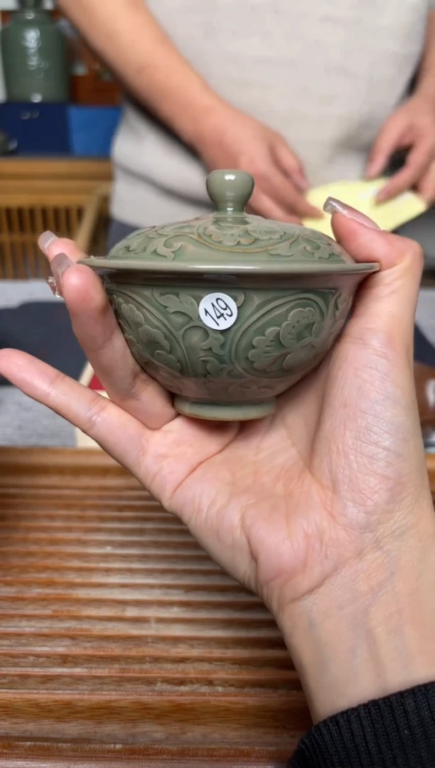 【闪购商品】其他149王晓娜 纯手工秘色牡丹纹两才盖碗