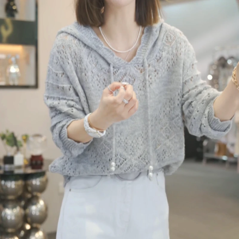 【接二连胜】2025春季新款时尚气质重工长袖针织帽衫LK2501892