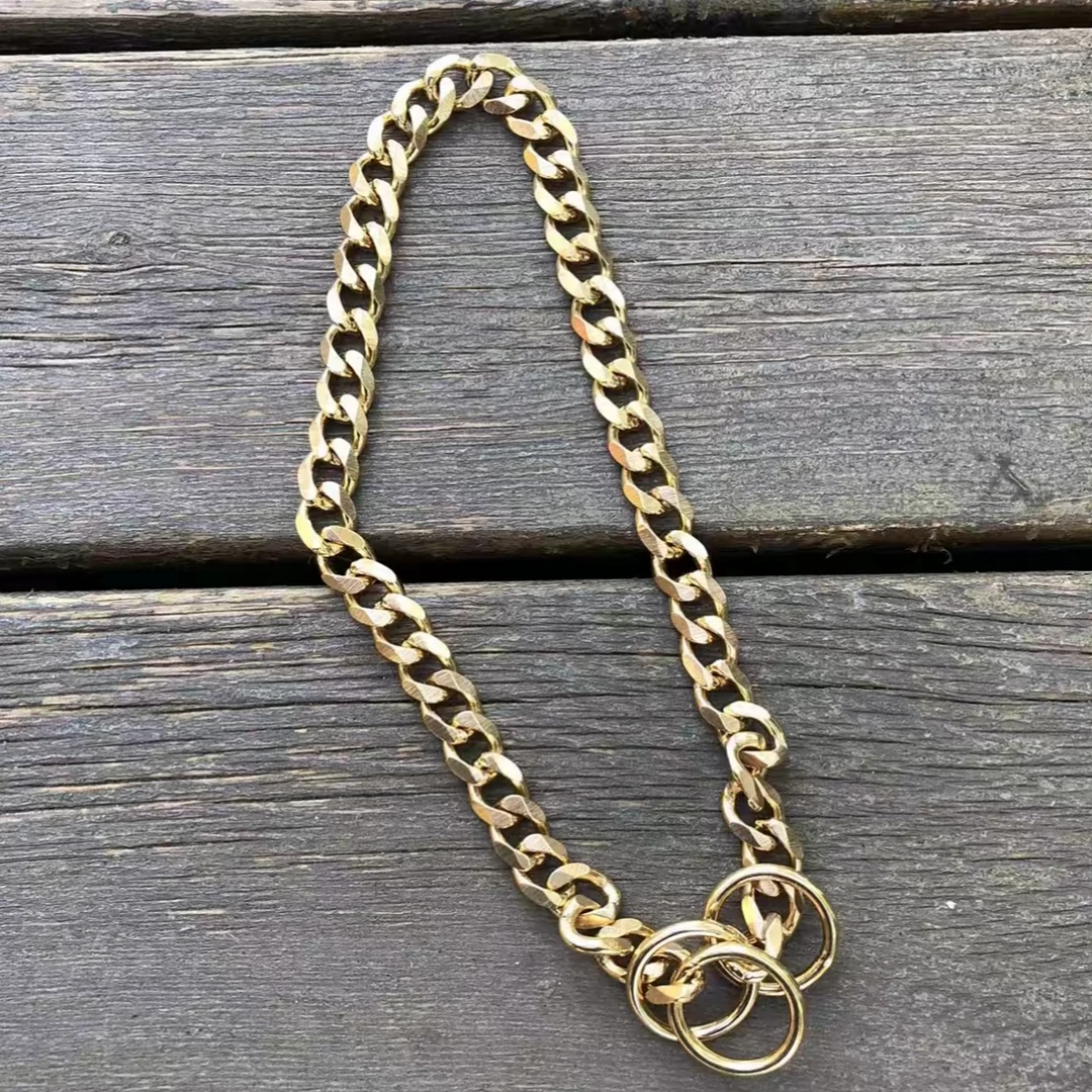 黄铜六角中大型犬狗链P链脖圈金毛马犬德牧拉布拉多遛狗连