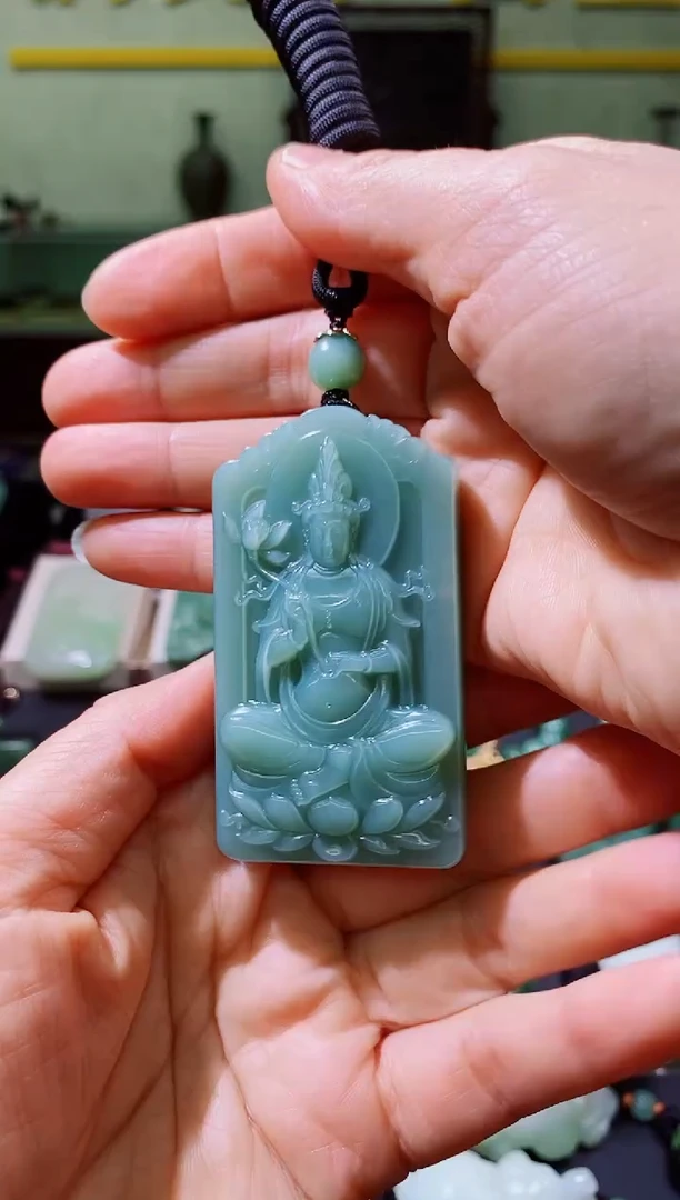 和田玉（碧玉）未镶嵌颈饰和田玉观音挂件