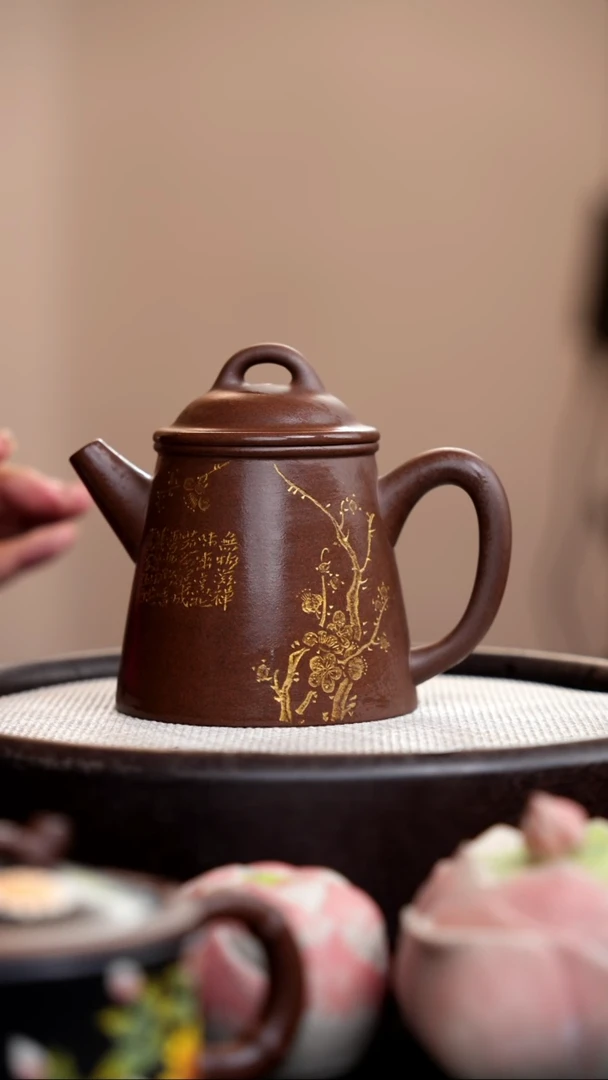 茶壶紫砂89紫泥秦权刻梅011