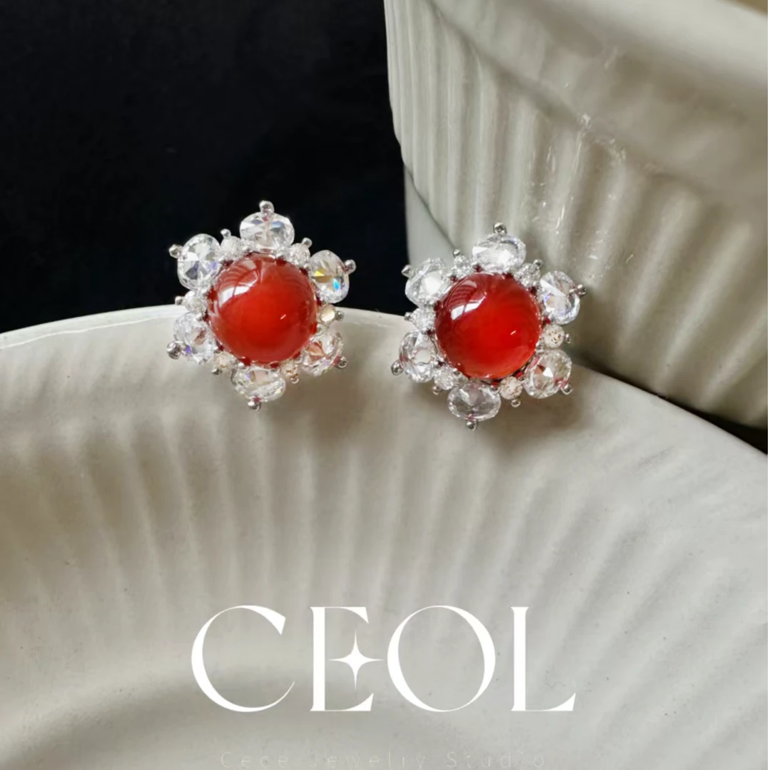 铜合金耳饰 CEOL【蔷薇浆果】彩色石古法宫廷气质精致百搭红色耳钉
