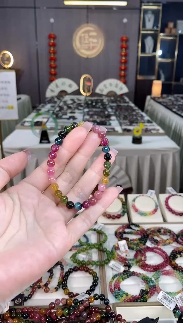 未镶嵌透体老矿碧玺彩虹单圈手串6mm+碧玺hon多样性发一条