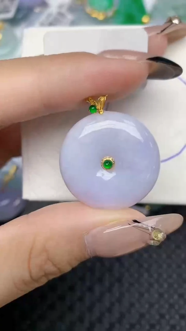 颈饰18K金镶嵌翡翠天然缅甸翡翠a货百元以上9元证书费自理