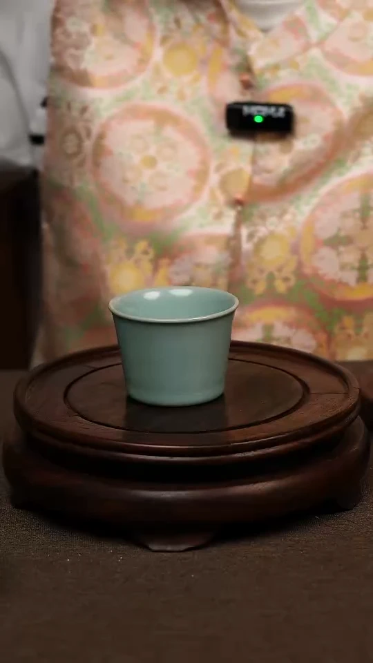 瓷片仿古天青全手马蹄杯80ml 微瑕 不带礼盒