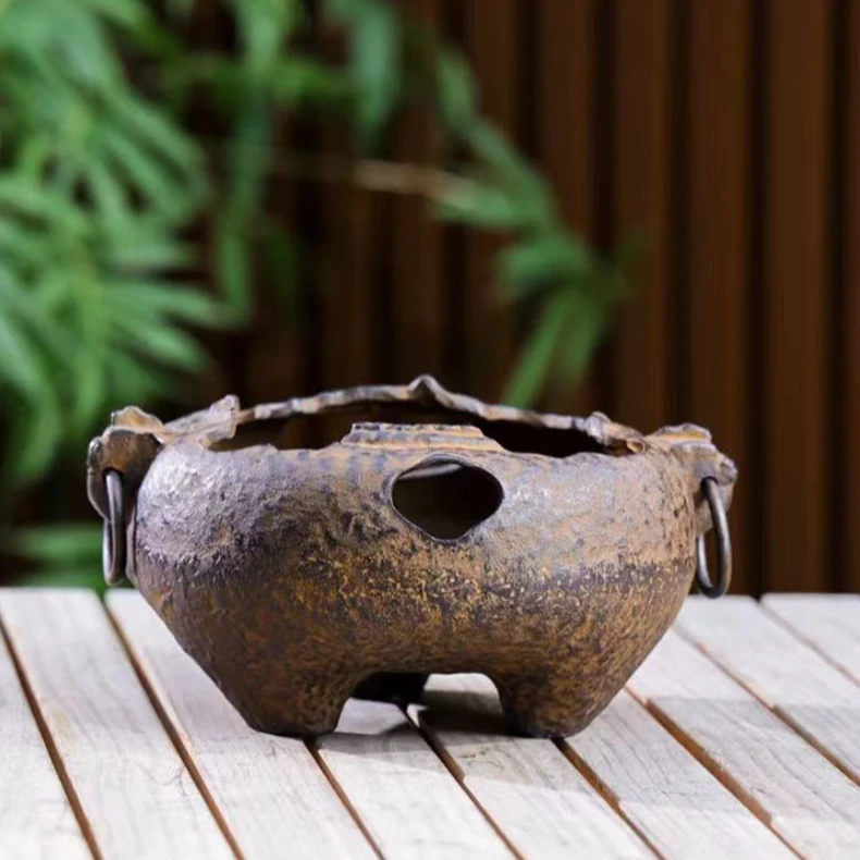 破风炉炭火炉铸铁碳炉复古室内户外明火木炭围炉煮茶炉铁壶煮茶壶