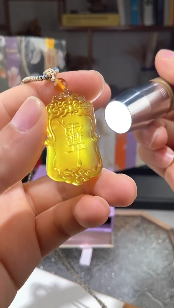 琥珀颈饰未镶嵌金棕珀紫薇讳