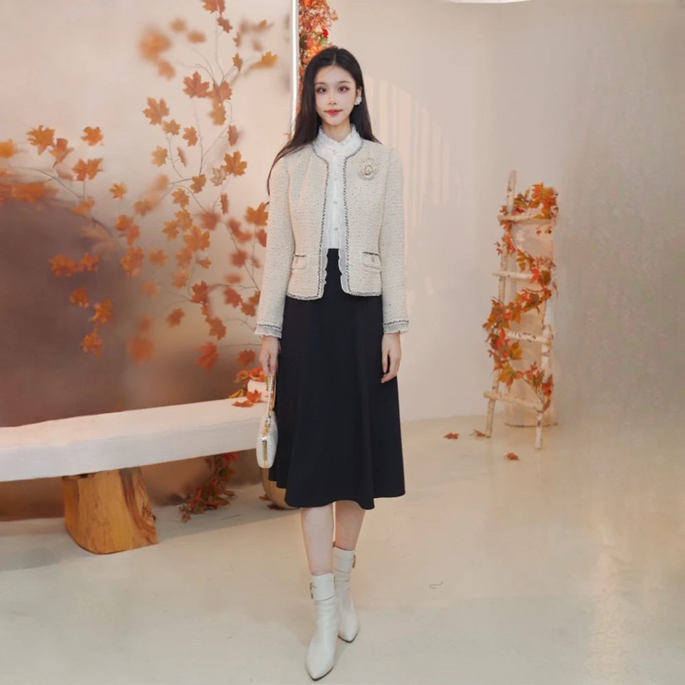 赢智尚小香风时尚套装女法式优雅经典撞色职场2025新款ZB-ZF03729