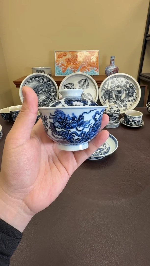 二号釉龙纹元宝盖碗