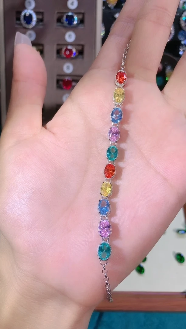 手链银S925镶嵌碧玺白