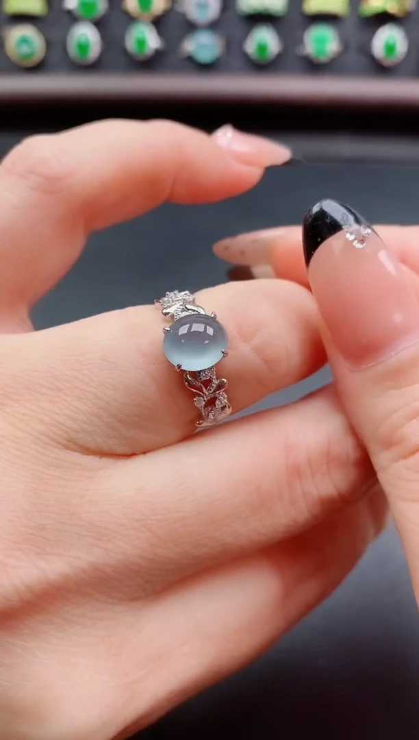 银S925镶嵌戒指翡翠1