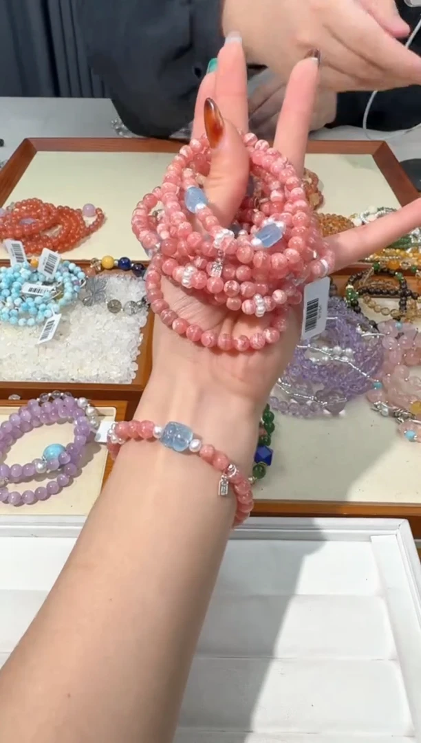 【闪购商品】水晶手链银S925镶嵌A036红纹海蓝貔貅款