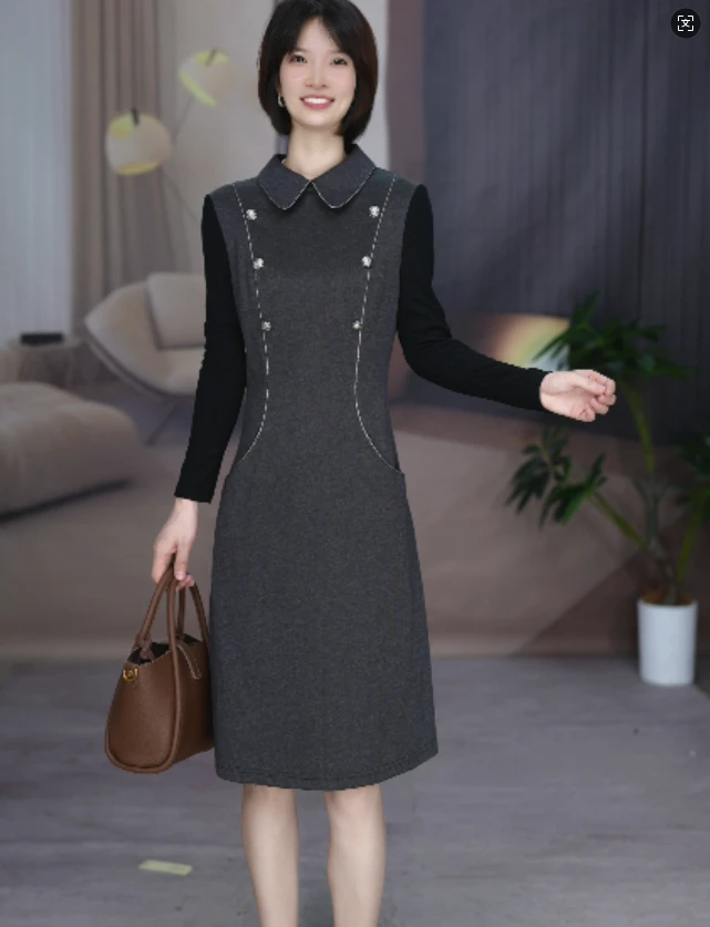 XA001极简风百搭显瘦高级优雅大码舒适春秋连衣裙