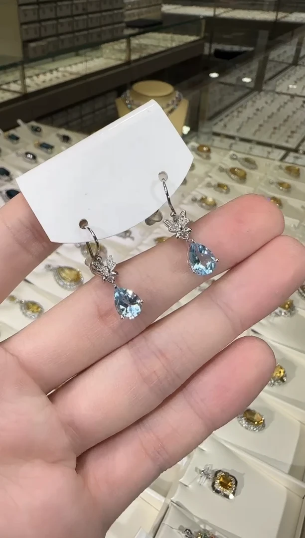 银S925镶嵌托帕石耳饰9*7mm耳钩款