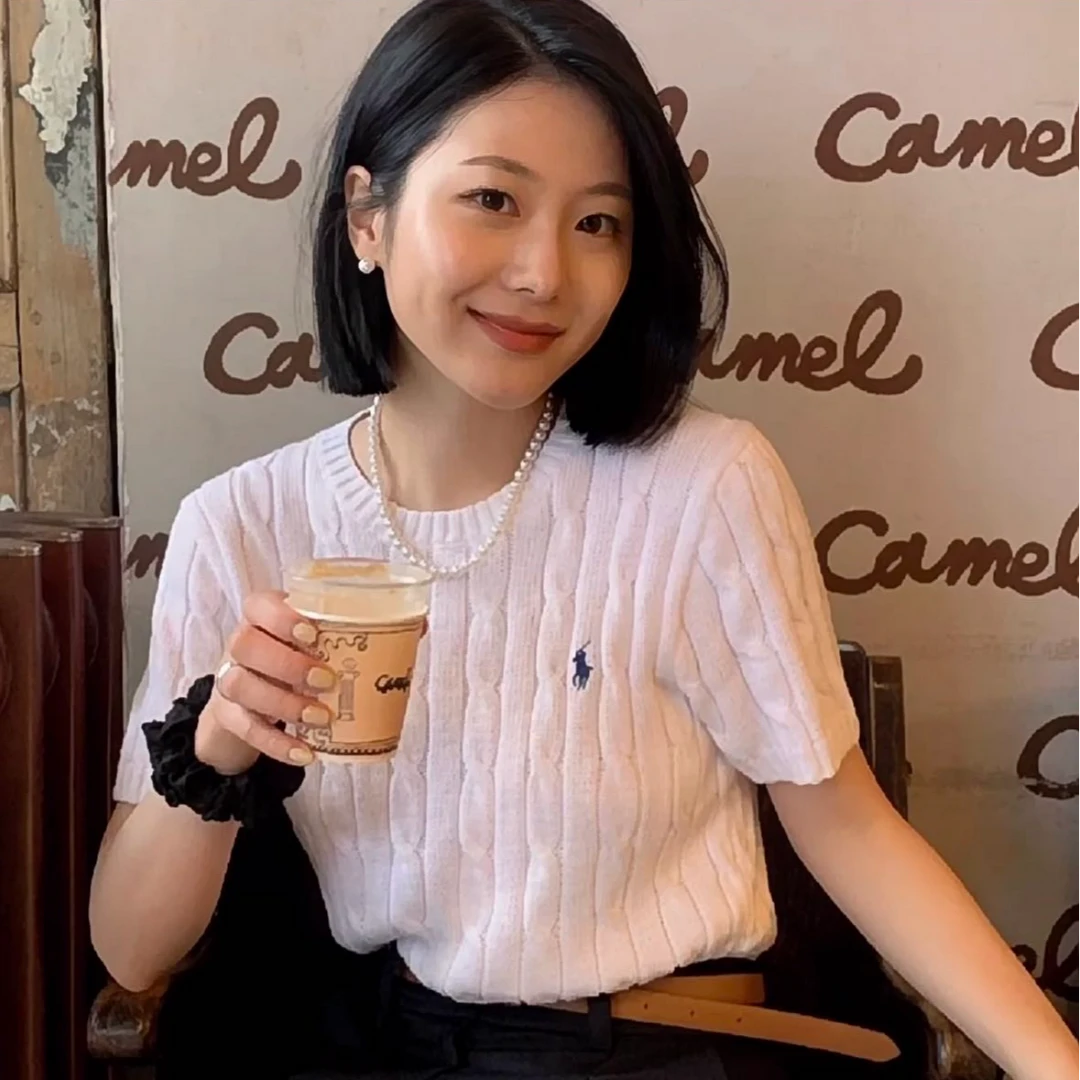 小马家 经典休闲时尚小马刺绣纯色圆领套头针织衫T恤女款 百搭