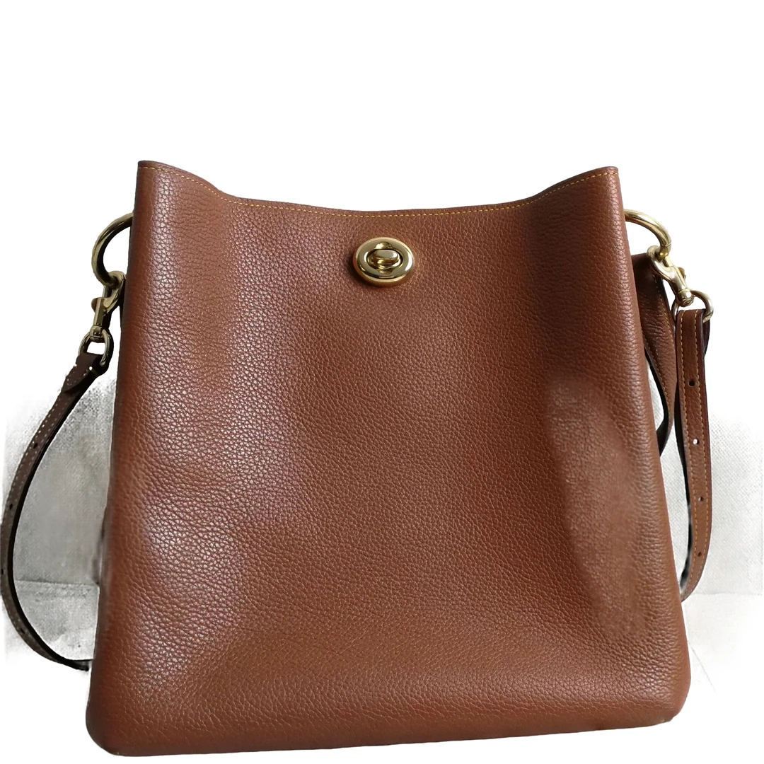 95新 COACH/蔻驰 coach 棕色皮质水桶包 122203