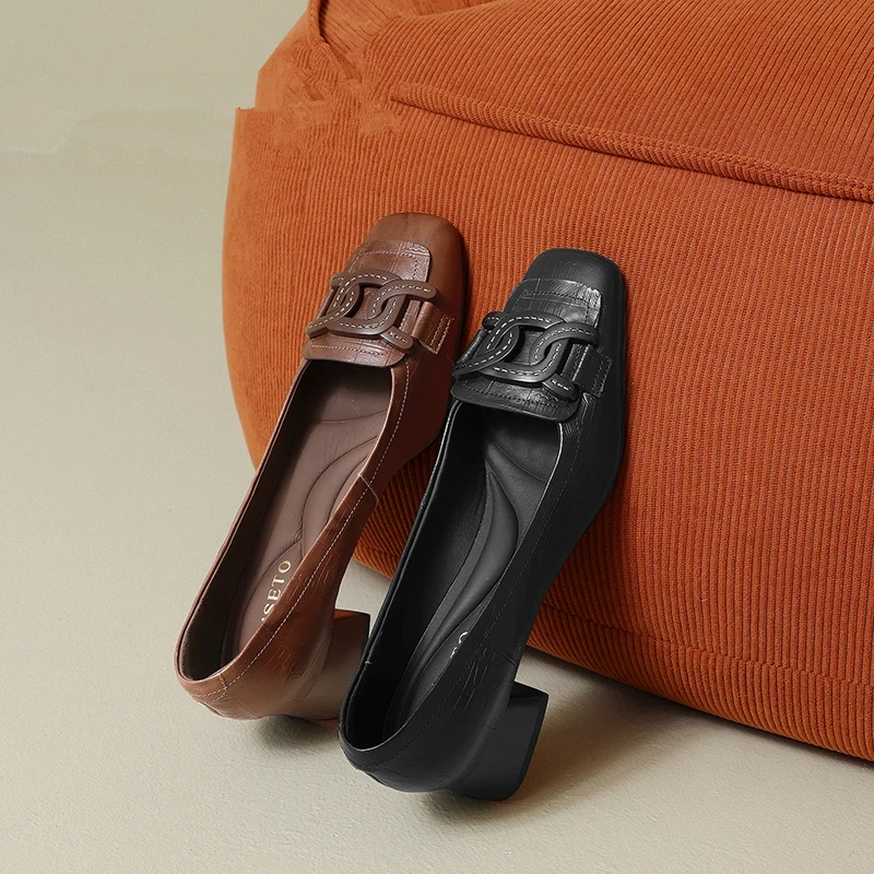 女款爆款2025秋新款粗跟百搭方头单鞋千金鞋子名媛风上班气质鞋子