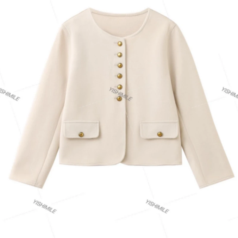 T626JORMANYA双面羊毛小香风女秋冬新款撞色时髦高级设计短款外套