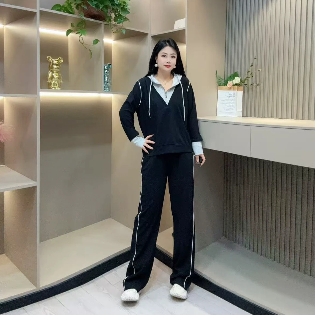 早秋套装-玲 8018 时尚早秋款洋气遮肉显瘦休闲胖MM大码女装新款