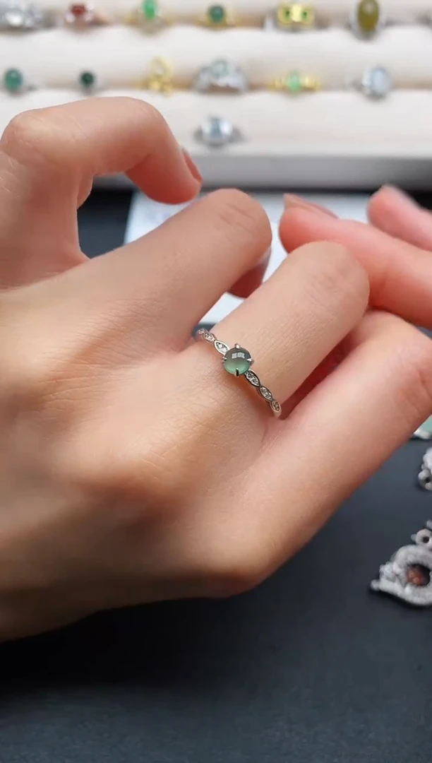 银S925镶嵌戒指翡翠缅甸天然A货翡翠11 9-7