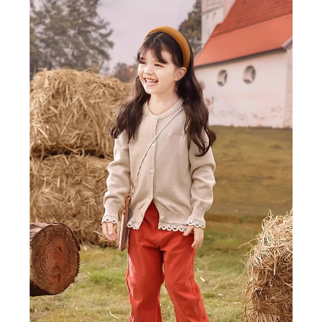 VAUVA【香港专柜】女童开衫纯色9%山羊绒毛衣针织衫儿童打底衫