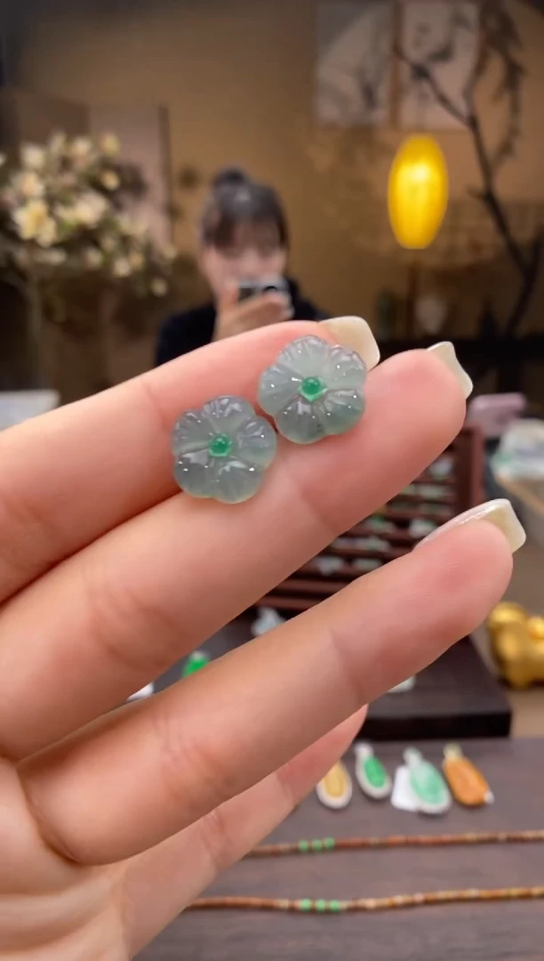 吊坠(不含链)银S925镶嵌翡翠耳饰