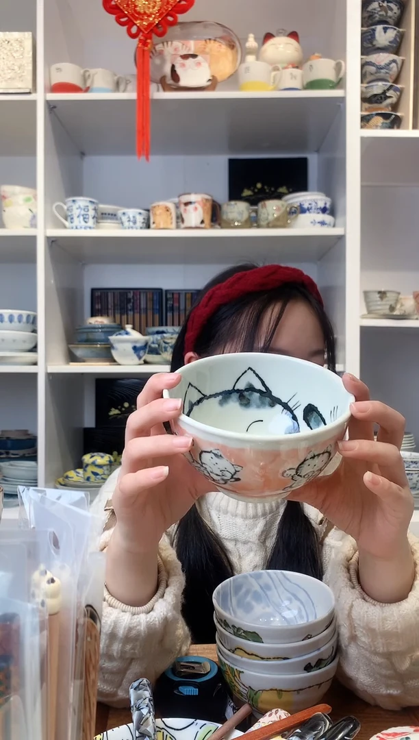 【闪购商品】耐热玻璃粉色外花小号碗猫咪