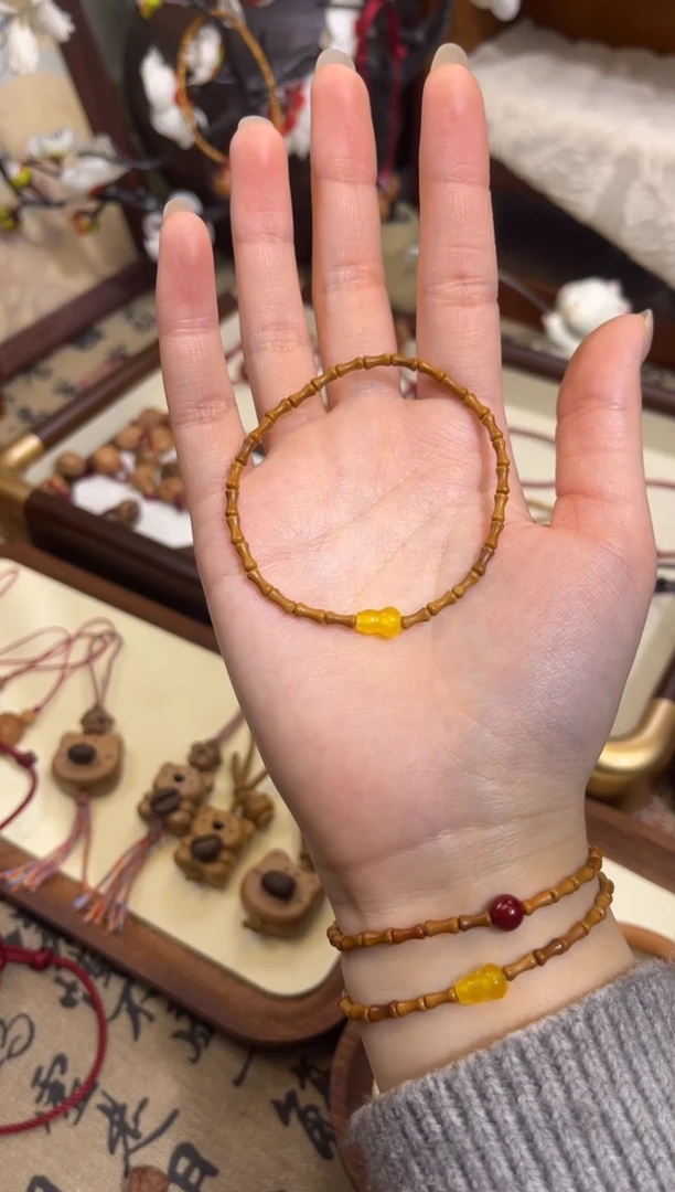 手串桃核【桃缘行】竹节「黄色葫芦」桃木桃核辟、挡、驱、护 备注手围