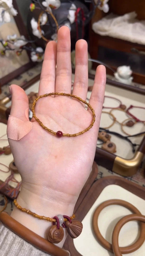 手串桃核【桃缘行】竹节「红色莎莎」桃木桃核辟、挡、驱、护 备注手围