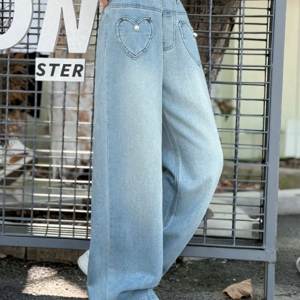 女童牛仔裤夏季薄款2025新款女大童窄版阔腿裤女孩洋气休闲直筒裤