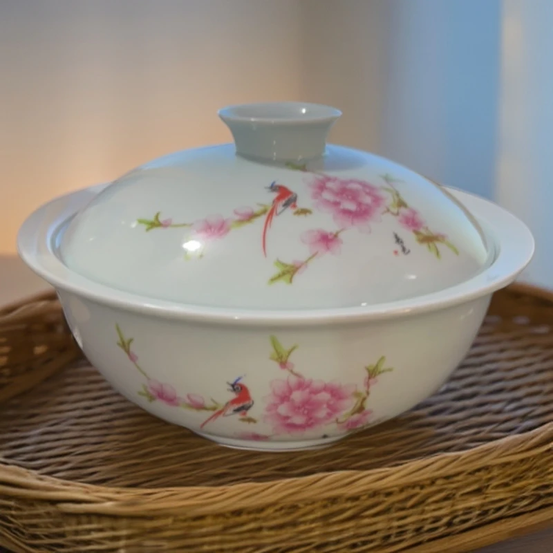 景德镇陶瓷影青釉水点桃花大品锅