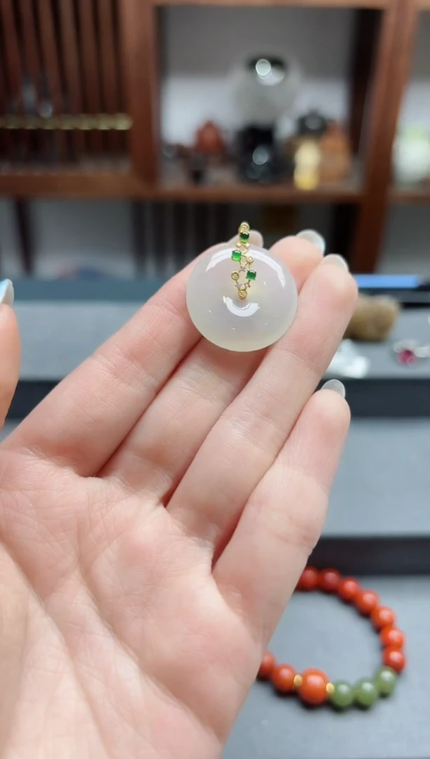 【闪购商品】翡翠颈饰18K金镶嵌18k金翡翠平安扣吊坠*1 YD赠链