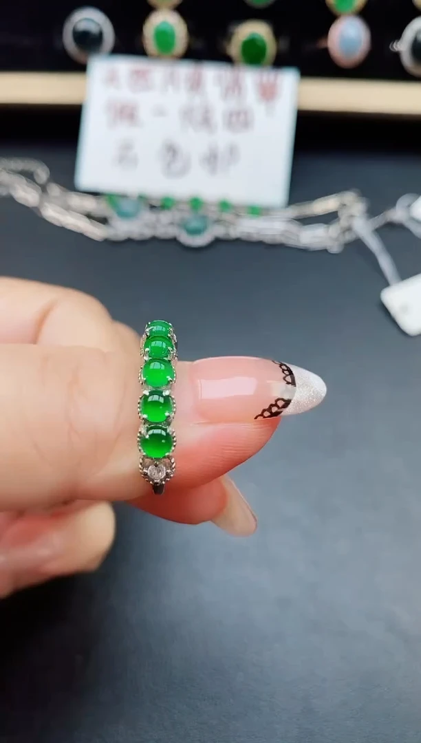 翡翠戒指银S925镶嵌50806