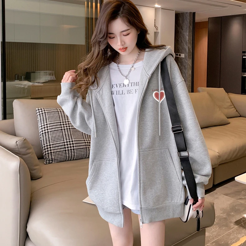 开衫卫衣外套少女连帽春秋季13岁大童韩版14初中学生15宽松加大码