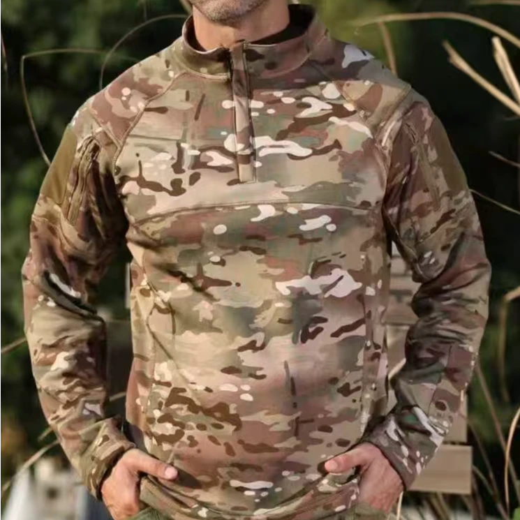 新款秋冬户外战术迷彩长袖蛙服男加绒保暖弹力修身训练登山服外套