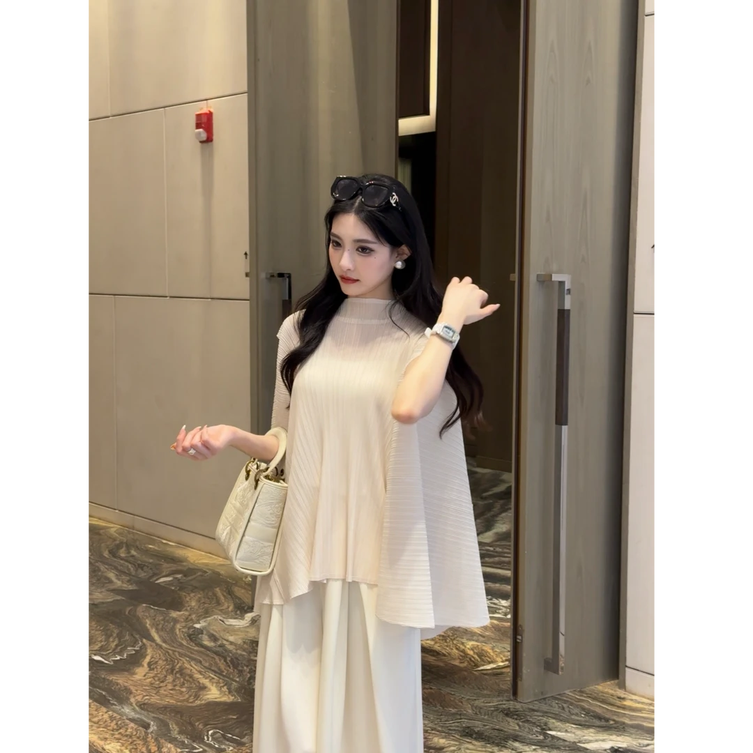 CHUCHU【三宅同款】泽灵米色上衣XMZH8649+白色裤子XMZH8178套装