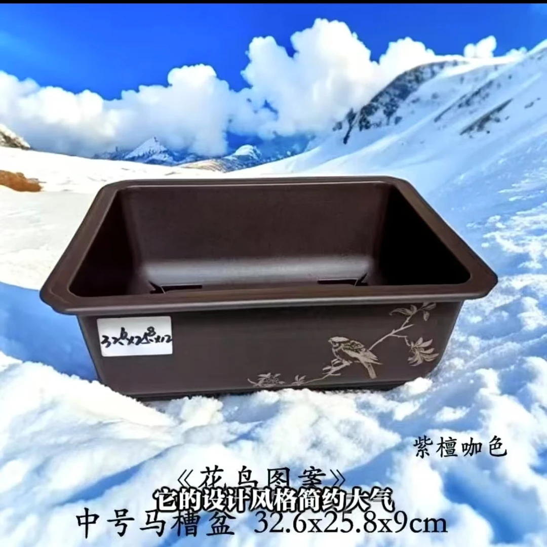 32.6公分树脂花鸟雕刻树脂马槽长方形花盆多肉种植盆景专用大口径