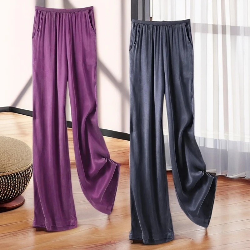 铜氨丝阔腿裤女夏季宽松高腰垂感显瘦休闲拖地运动直筒透气裤子女